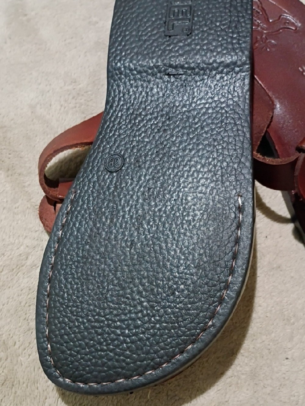 Brown Leather Thong Sandals with Ring Detail - Picture 6 of 6